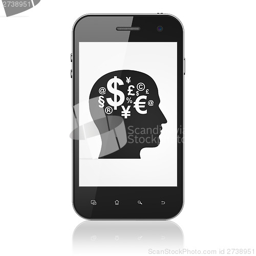 Image of Business concept: Head With Finance Symbol on smartphone