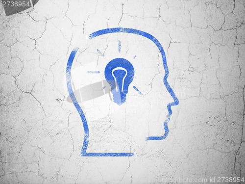 Image of Data concept: Head With Lightbulb on wall background