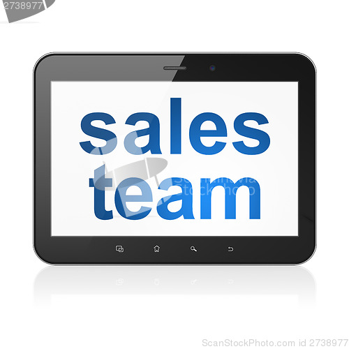 Image of Marketing concept: Sales Team on tablet pc computer