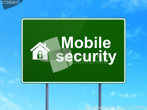 Image of Protection concept: Mobile Security and Home on road sign