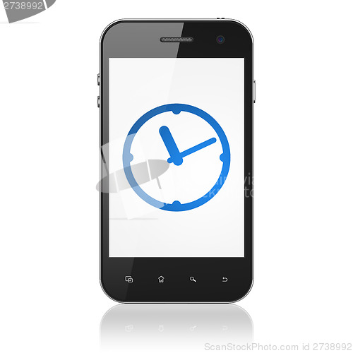 Image of Timeline concept: Clock on smartphone