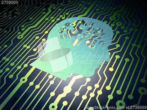Image of Advertising concept: circuit board with Head With Finance Symbol