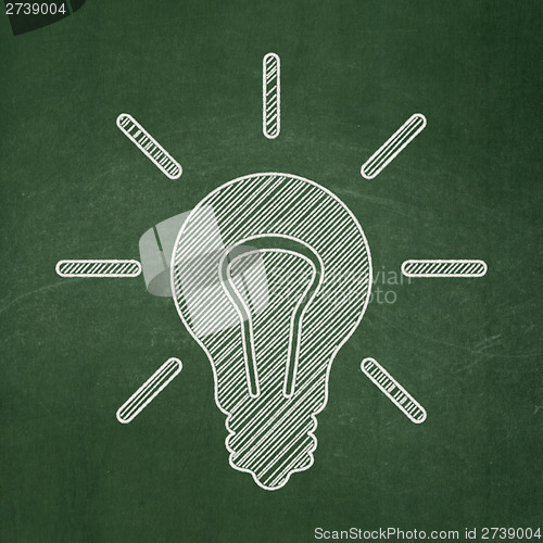 Image of Finance concept: Light Bulb on chalkboard background