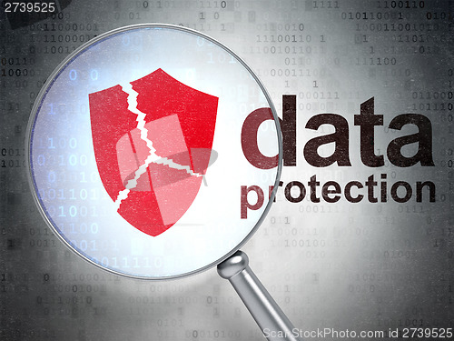 Image of Safety concept: Broken Shield and Data Protection optical glass