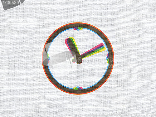 Image of Timeline concept: Clock on fabric texture background