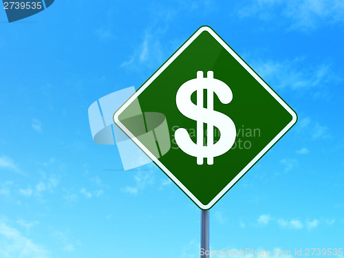 Image of Currency concept: Dollar on road sign background