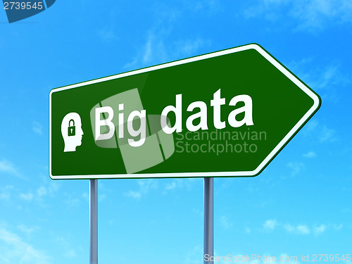 Image of Information concept: Big Data and Head With Padlock on road sign