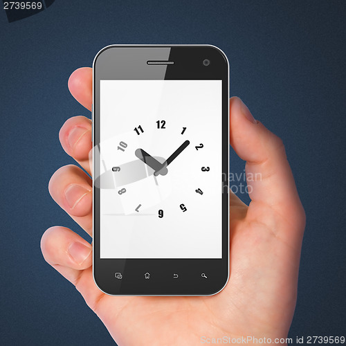 Image of Timeline concept: Clock on smartphone