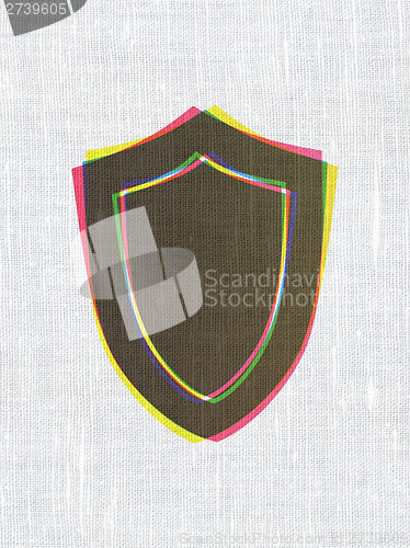 Image of Protection concept: Shield on fabric texture background