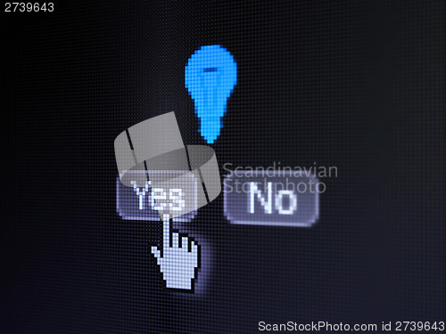 Image of Business concept: Light Bulb on digital computer screen