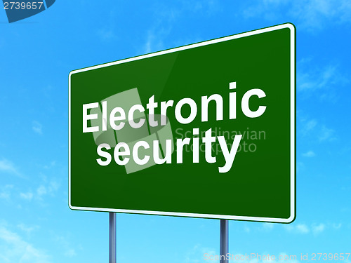 Image of Safety concept: Electronic Security on road sign background