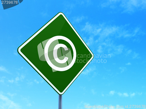 Image of Law concept: Copyright on road sign background