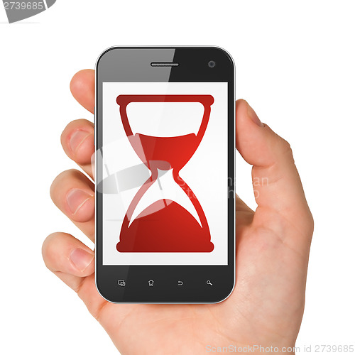 Image of Time concept: Hourglass on smartphone