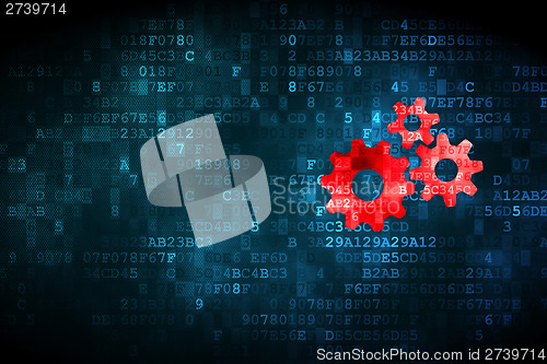 Image of Advertising concept: Gears on digital background