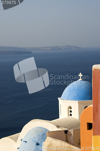 Image of santorini classic greek island church with view