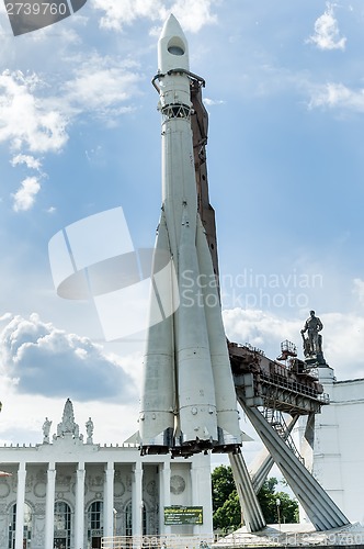 Image of Vostok rocket. Exposition on VDNH. Moscow, Russia