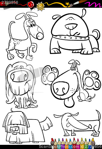 Image of cartoon dogs set for coloring book