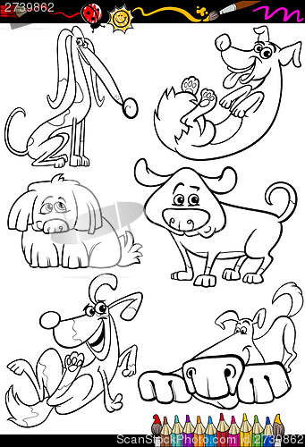 Image of cartoon dogs set for coloring book