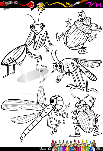 Image of cartoon insects set for coloring book
