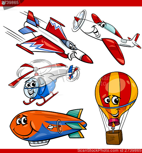 Image of funny cartoon aircraft vehicles set