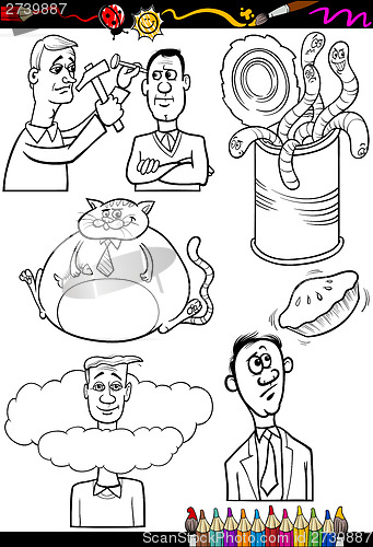 Image of cartoon sayings set for coloring book