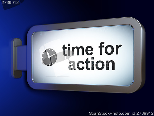 Image of Time for Action and Clock on billboard background