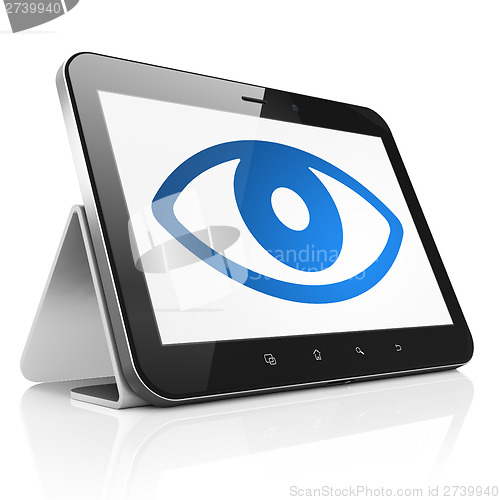 Image of Security concept: Eye on tablet pc computer