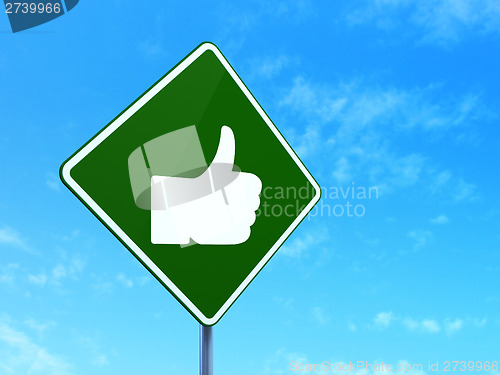 Image of Social media concept: Like on road sign background
