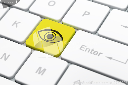 Image of Safety concept: Eye on computer keyboard background