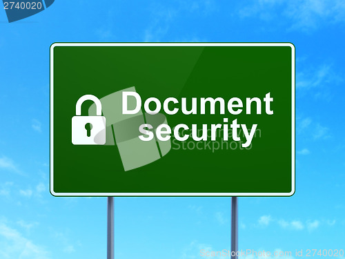 Image of Protection concept: Document Security and Padlock on road sign