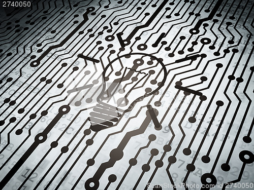 Image of Finance concept: circuit board with Light Bulb