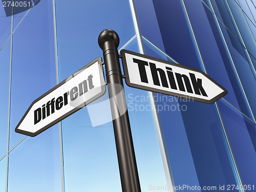 Image of Education concept: sign Think Different on Building background
