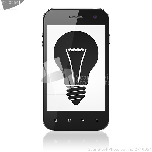 Image of Finance concept: Light Bulb on smartphone