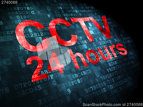 Image of Protection concept: CCTV 24 hours on digital background