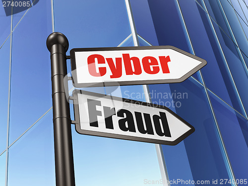 Image of Privacy concept: sign Cyber Fraud on Building background