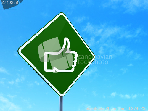 Image of Social network concept: Like on road sign background