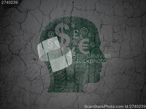 Image of Marketing concept: Head With Finance Symbol on grunge wall