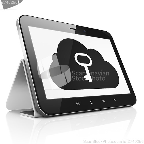 Image of technology concept: Cloud With Key on tablet pc computer