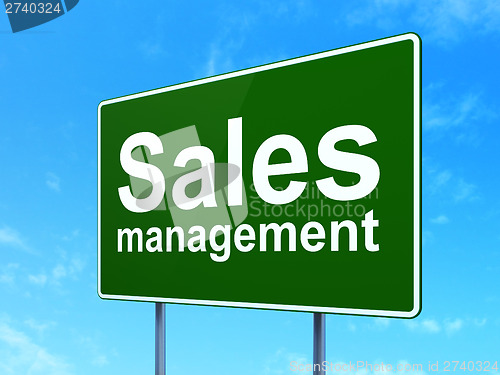 Image of Marketing concept: Sales Management on road sign background