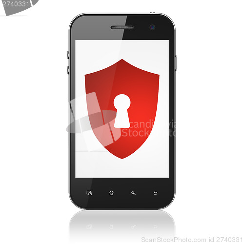 Image of Protection concept: Shield With Keyhole on smartphone