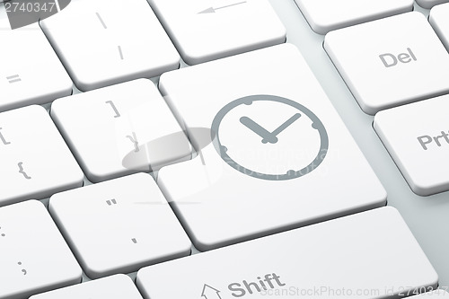 Image of Time concept: Clock on computer keyboard background