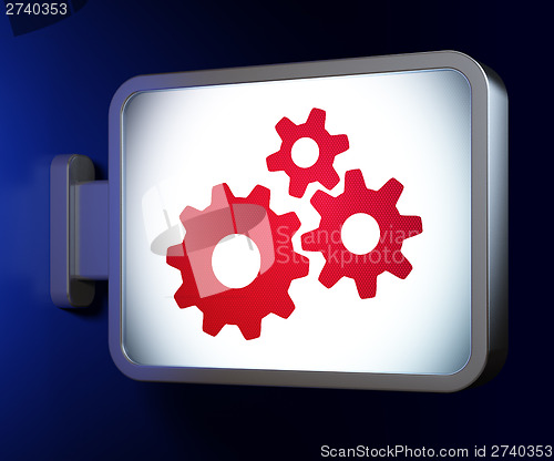 Image of Finance concept: Gears on billboard background