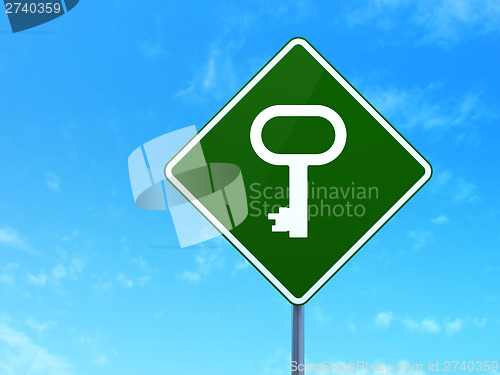 Image of Security concept: Key on road sign background
