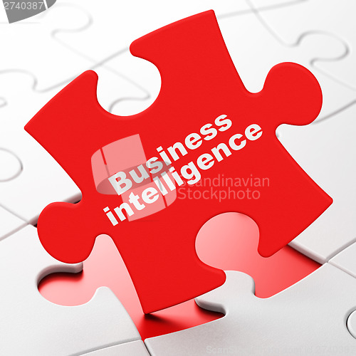 Image of Finance concept: Business Intelligence on puzzle background