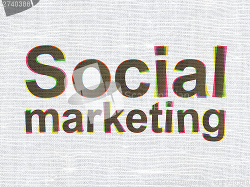 Image of Advertising concept: Social Marketing on fabric texture