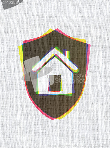 Image of Protection concept: Shield on fabric texture background