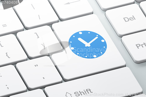 Image of Time concept: Clock on computer keyboard background