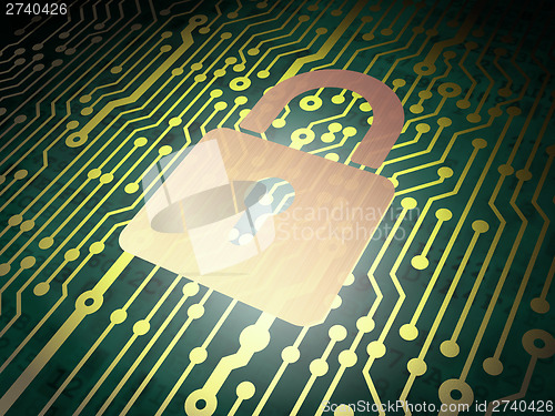 Image of Safety concept: circuit board with Closed Padlock