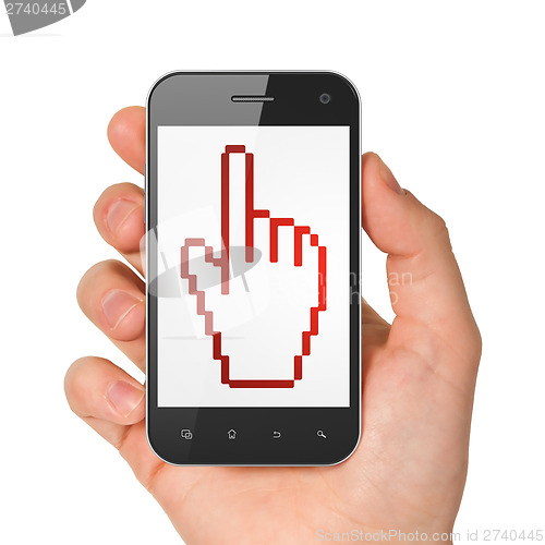 Image of Social network concept: Mouse Cursor on smartphone