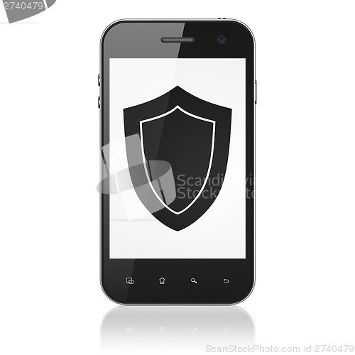 Image of Security concept: Shield on smartphone